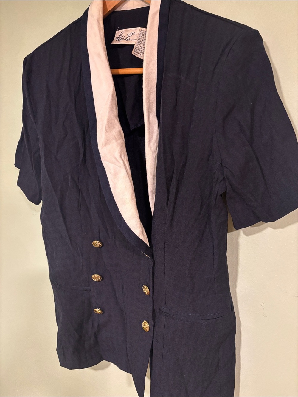 Kathie Lee Vintage Navy Short-Sleeve Double-Breasted Blazer